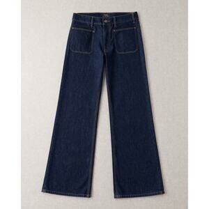 Polo Ralph Lauren Jeans Women 32R Dark Blue Stretch Flare Wide Leg Patch Pocket